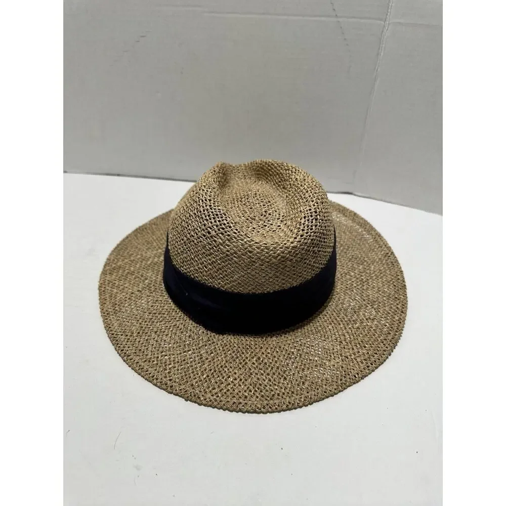 Straw Safari‎ Wicker Hat Panama Unisex With Band Navy Written